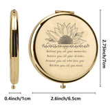 1Pc Stainless Steel Customization Mirror, Flat Round with Flower & Word, with 1Pc Rectangle Velvet Pouch, Golden, Mirror: 7x6.5cm