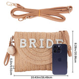 Women's Straw Knitted Bag, Summer Beach Purse Crossbody Bag, Boho Word Bride Envelope Clutch Bag, with PU Leather Belt, Peru, 52cm