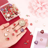 90Pcs 15 Style Alloy Enamel Charms, Rose & Broken Heart & Flower, Light Gold, Mixed Color, 12~23.5x7~15.5x1.5~3mm, Hole: 1.5~4mm, 6pcs/style