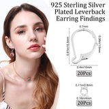 20Pcs Brass Leverback Earring Findings, with 20Pcs Open Jump Rings, 925 Sterling Silver Plated, 15.5x10x1.5mm, Pin: 0.7mm