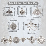 72Pcs 9 Style Tibetan Style Alloy Enamel Pendants, with Crystal Rhinestone, Cadmium Free & Lead Free, Eye, Antique Silver, 15~26x13~32x2~3.5mm, Hole: 1.2~2mm, 8pcs/style
