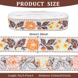Ethnic Style Embroidery Polyester Ribbons, Jacquard Ribbon, Garment Accessories, Flower & Leaf Pattern, Orange, 1-1/4 inch(32mm), about 5.47 Yards(5m)/Bundle