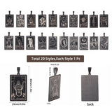 20pcs 20 style 201 Stainless Steel Pendants, Laser Engraved Pattern, Tarot Card Pendants, Stainless Steel Color, 40x24x1mm, Hole: 8x4mm, 1pc/sytle