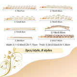 24Pcs 8 Style Alloy Rhinestone & Ferroalloy Plastic Pearl Beads Hair Bobby Pins, Hair Accessories for Girls, Golden, 60~4.5x2.5~11.5x6~13.5mm, 3pcs/style