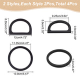 &reg 4Pcs 2 Style Wood D-Ring & Round Ring Bag Handles, for Bag Handle Replacement Accessories, Black, 13.9x1.2cm & 8.55x12x0.9cm, Inner Diameter: 11.35cm & 5.9x9.25cm, 2pcs/style