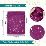 6Pcs 2 Colors Velvet Packing Pouches Drawstring Bags, Rectangle with Moon & Star Pattern, Mixed Color, 18x13x0.65cm, 3pcs/color