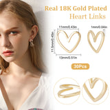 30Pcs Brass Linking Rings, Long-lasting Plated, Heart, Real 18K Gold Plated, 11.5x13x1mm, Inner Diameter: 4mm