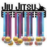 Word JIU JITSU Fashion Iron Medal Hanger Holder Display Wall Rack, with Screws, Electrophoresis Black, 131x400mm
