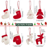 8Pcs 8 Style Felt Fabric Pendant Decoration, with Cotton Rope, for Christmas Tree Ornaments, Gloves/Angel/Sock/Reindeer, Mixed Patterns, 156~182mm, 1pc/style