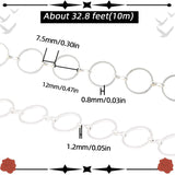 1 Roll Brass Handmade Mother-son Chains, Unwelded, with Spool, Silver, 12x0.8mm and 7.5x1.2x0.5mm, about 32.8 Feet(10m)/roll