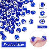 Handmade Lampwork Beads, Evil Eye, Round, Blue, 8mm, Hole: 2mm, 100pcs/box