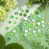 100Pcs Glass Cabochons, Flat Round with Clover Pattern, Green, Mixed Patterns, 12x4mm