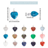 30Pcs 15 Colors Gemstone Pendants, with Platinum Tone Brass Findings, Heart, 20~22x20~21x5~8mm, Hole: 2x7mm