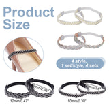 4 Sets 4 Style Glittered Braided Rhinestone Anti-Loose Shoelace for High-heeled Shoes, with Polyester Elastic Belts & Plastic Clips, Mixed Color, Inner Diameter: 60~75mm, 10~12mm, 2pcs/set, 1 set/style