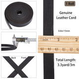 Flat Cowhide Leather Cord, for Jewelry Making, Black, 15x2mm