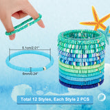 1 Set Handmade Polymer Clay Heishi Surfer Stretch Bracelets Set with CCB Plastic Beaded, Stackable Preppy Bracelets for Women, Green, 1/4 inch(0.6cm), Inner Diameter: 2 inch(5.1cm), 2pcs/style, 12 styles, 24pcs/set