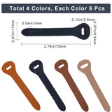 24Pcs 4 Colors Cowhide Zipper Puller Head, for Bag Suitcase, Mixed Color, 7x1.7x0.1cm, Hole: 3.5x9.5mm, 6pcs/color