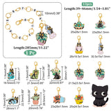 Knitting Row Counter Chains & Locking Stitch Markers Kits, with Cat & Pot Alloy Enamel Pendant and Acrylic Beads, Mixed Color, 3.9~28.5cm, 14pcs/set