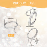1Pc Adjustable Rhodium Plated Sterling Silver Finger Rings Components, 4 Prong Ring Settings, with S925 Stamp, Platinum, Inner Diameter: 19.4mm, Tray: 7x10mm