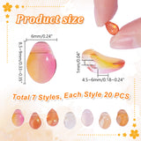 140Pcs 7 Style Transparent Spray Painted Glass Charms, with Glitter Powder, Oval & Teardrop, Mixed Color, 8.5~9x6x4.5~6mm, Hole: 1mm, 20Pcs/style