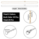20Pcs 2 Colors 304 Stainless Steel Cable Chain Necklaces Set, Golden & Stainless Steel Color, 19.7 inch(50cm), 10Pcs/color