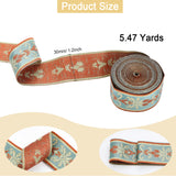 Embroidery Polyester Ribbon, Jacquard Ribbon, Garment Accessories, Floral Pattern, Orange, 1-1/8 inch(30mm), about 5.47 Yards(5m)/Bag