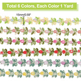 6 Yards 6 Colors Polyester Embroidery Ribbon, Flower Lace Trim, Mixed Color, 5/8 inch(15mm), 1 yard/color