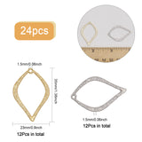 24Pcs 2 Styles Alloy Pendants, Leaf Charms, Platinum & Golden, 35x23~23.5x1.5mm, Hole: 1.5mm, 12pcs/style