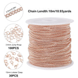 DIY Curb Chain Jewelry Making Kits, Including 10m Brass Chains, Zinc Alloy Lobster Claw Clasps and Iron Jump Rings, Rose Gold, Chain Link: 2.5x2x0.5mm