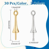 60Pcs 2 Colors Brass Peg Bails, Cup Peg Bails, For Half Drilled Beads, Platinum & Golden, 16x3.5mm, Hole: 1.2mm, Pin: 0.7mm, 30pcs/color