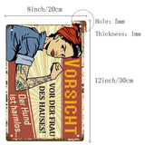 Tinplate Sign Poster, Horizontal, for Home Wall Decoration, Rectangle with Word Vorsicht, Women Pattern, 200x300x0.5mm