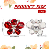 2Pcs Alloy Rhinestone Wedding Shoe Decorations, Detachable Shoe Buckle Clips, Butterfly, Ruby, 30x39x13mm