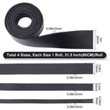 4Pcs 4 Styles Flat Leather Jewelry Cord, Jewelry DIY Making Material, Black, 6~25x2mm, about 1pc/style, 80cm/pc