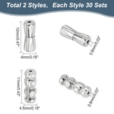 60 Sets 2 Style Brass Screw Clasps, Perfect Ending for Your Jewelry, Platinum, 11~12x4~4.5mm, Hole: 0.8mm, 30 sets/style