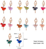 Resin Big Pendants, with Golden Plated Alloy Findings and Rhinestone, Ballet Girl, Crystal, Mixed Color, 60x31x4mm, Hole: 2mm, 14pcs/box