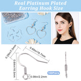 100Pairs Brass Earring Hooks, with Horizontal Loop, Ear Wire, Long-Lasting Plated, Real Platinum Plated, 16.7mm, Hole: 2.2mm, 22 Gauge, Pin: 0.6mm