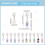 11Pcs Rainbow ABS Plastic Imitation Pearl Beaded Crochet Lobster Clasp Charms, Locking Stitch Marker, with Iron Rhinestone Beads, Round & Star, Mixed Color, 3~4cm