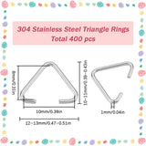 400Pcs 304 Stainless Steel Triangle Rings, Buckle Clasps, Fit for Top Drilled Beads, Webbing, Strapping Bags, Stainless Steel Color, 10~11x12~13x1mm