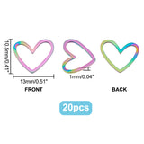 201 Stainless Steel Linking Rings, Laser Cut, Asymmetrical Heart, Rainbow Color, 10.5x13x1mm, 20pcs/box