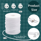 Hollow Pipe PVC Tubular Synthetic Rubber Cord, Wrapped Around White Plastic Spool, with Plastic Cord Locks, White, Cord: 2mm thick, Hole: 1mm, about 54.68 yards(50m)/roll, 1 Roll; Locks: 21x18mm, Hole: 5.5mm, 6pcs