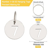 DIY Number 1~30 ID Hanging Tags Pendant Making Kit for Luggage House Lockets, Including 201 Stainless Steel Flat Round Pendants & Keychain Rings, Stainless Steel Color, 68Pcs/set