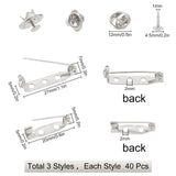 40 Set Iron Lapel Pin Backs, Tie Tack Pin, 40Pcs Iron & 40Pcs Alloy Brooch Findings, Back Bar Pins, Platinum, 20x5x5mm, 25x5x6mm, Hole: 2mm