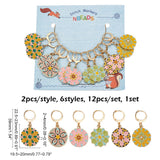 Alloy Enamel Baroque Flower Pendant Locking Stitch Markers, 304 Stainless Steel Clasps Stitch Marker, Mixed Color, 3.9cm, 2pcs/style, 6 style, 12pcs/set