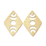 10Pcs Brass Pendant, Rhombus with Moon Phase, Hollow, Raw(Unplated), 40x26x0.5mm, Hole: 1.2mm