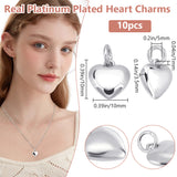 10Pcs Brass Pendants, Long-Lasting Plated, with Jump Ring, Heart Charm, Real Platinum Plated, 10x10x3.5mm, Jump Ring: 5x1mm, Inner Diameter: 3mm