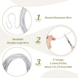 Aluminum Wire, Round, Bendable Flexible Craft Wire, with Spool, Silver, 17 Gauge, 1.2mm, about 131.23 Feet(40m)/Bag