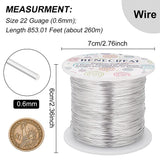 Round Aluminum Wire for Jewelry Making, with Spool, Platinum, 22 Gauge, 0.6mm, about 853.01 Feet(260m)/roll