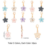Golden Plated Zinc Alloy Pendants, with Enamel and Lobster Claw Clasps, Flower, Mixed Color, 30mm, Flower: 17x14x3mm, Total 50pcs/box