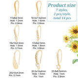 14Pcs 7 Style Brass Micro Pave Cubic Zirconia Earring Hooks Set, Ear Wire with Horizontal Loops, Real 18K Gold Plated, 16.5~23.8x7.5~10x2~4.5mm, Pin: 0.6~1mm, 2Pcs/style