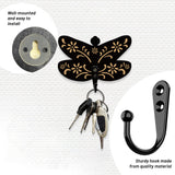 Wooden & Zinc Alloy Hook Hangers, Wall Mounted Key Hooks, Butterfly & Dragonfly, Black, 120x75~95x7mm, 2 style, 1pc/style, 2pcs/set